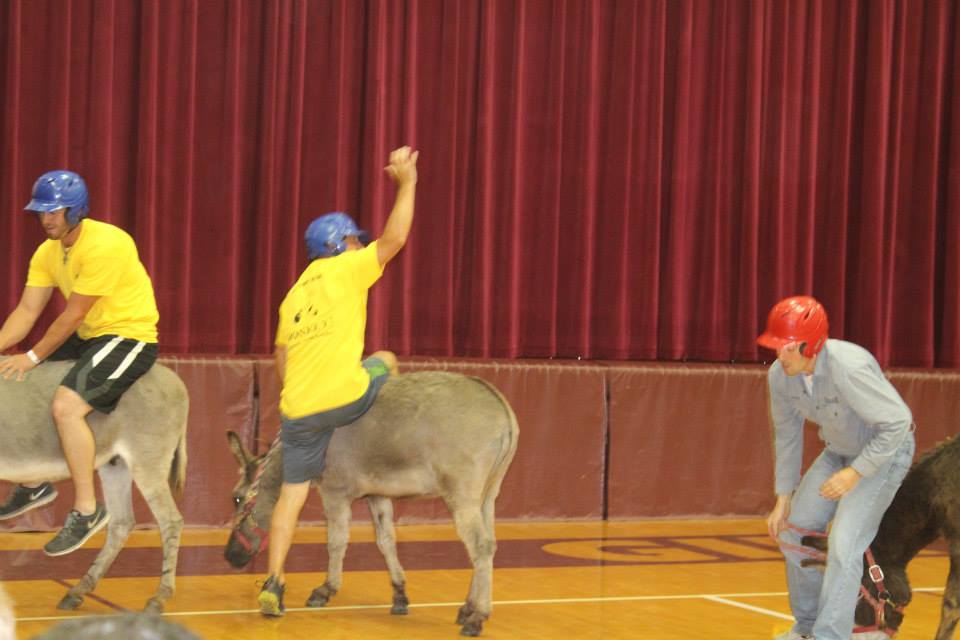 Cliff and Jeremy riding donkeys